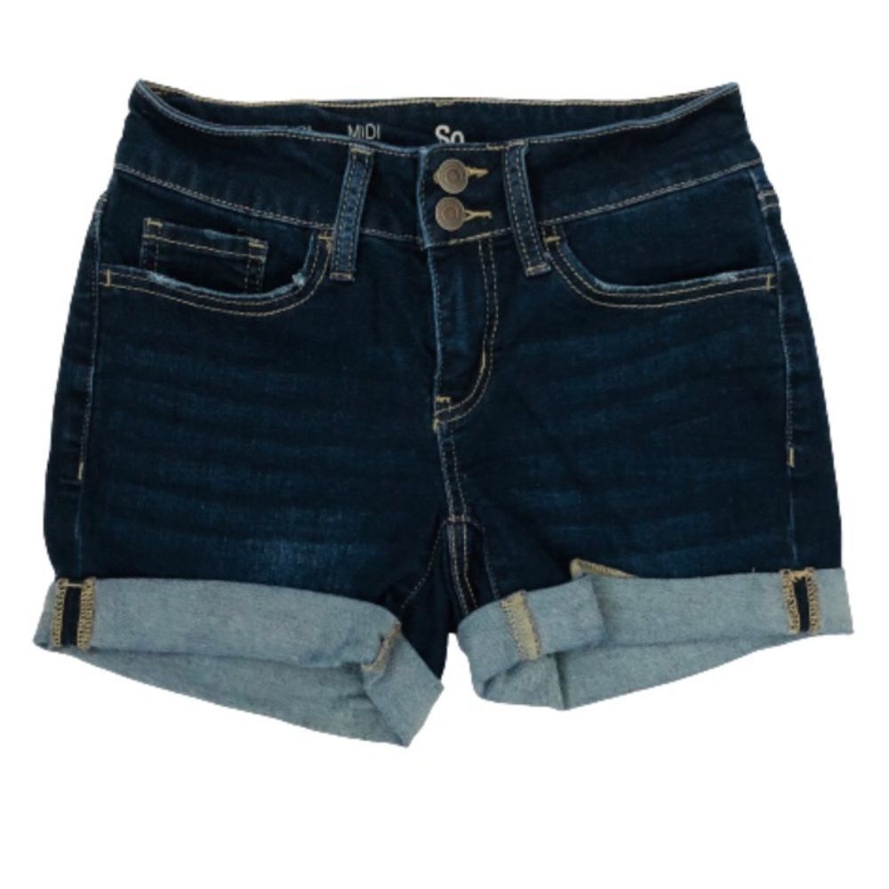 SO Jean Shorts Mid Rise Dark Blue Denim Size 1 Resortwear Summer Casual